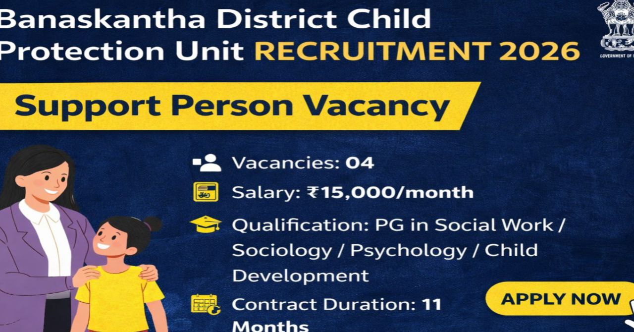 Banaskantha DCPU Support Person Recruitment 2026